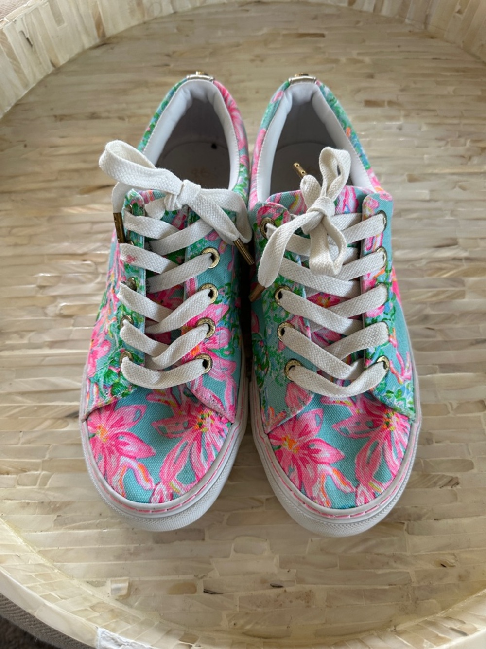 Floral Print Canvas Sneakers - Pink & Aqua